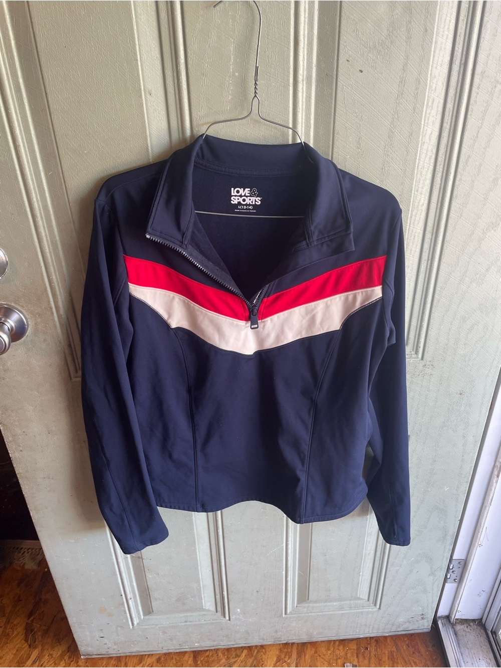 Love & Sports Navy Bomber Jacket with Red & White Chevron